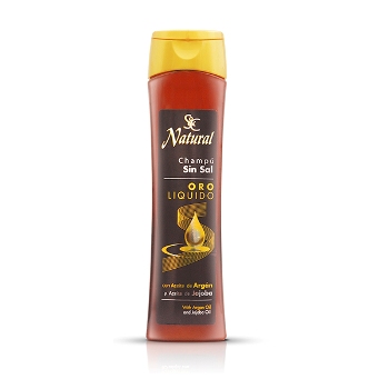 Oro Líquido. Champú sin sal con Aceite de Argán, Aceite de Jojoba y Keratina. 400ml