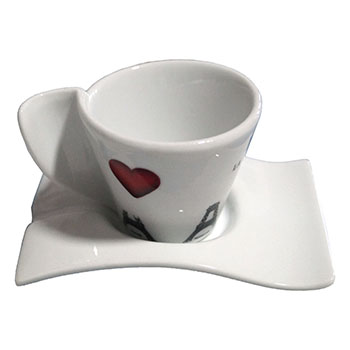 Set taza de café con plato - cerámica color blanco